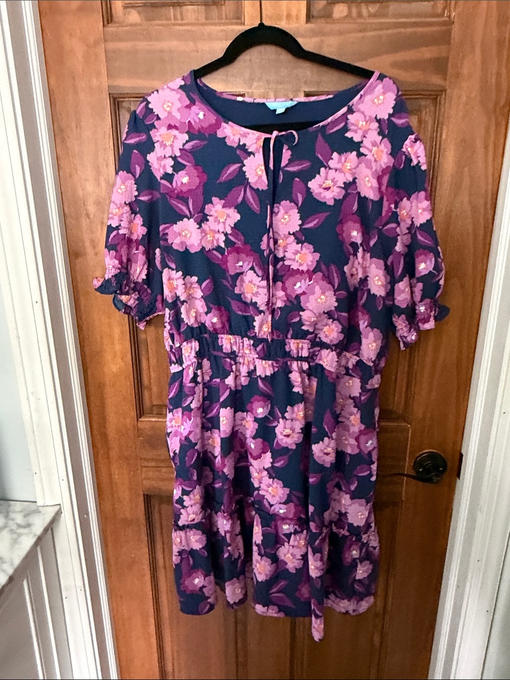 Draper James Navy Midi Dress with Pink Floral Print